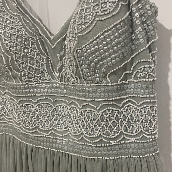 Adrianna Papell Sage Green Gray Aida Beaded Tulle Gown Prom Dress Sz 4 Formal - Picture 14 of 14